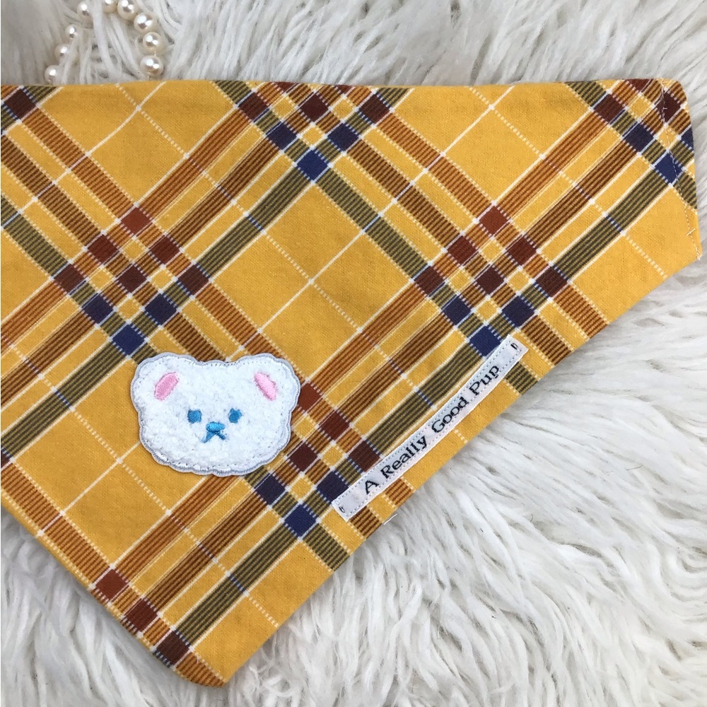 🐶 4 for $16 DOG BANDANA ( 🐻 beard-golden plaid )